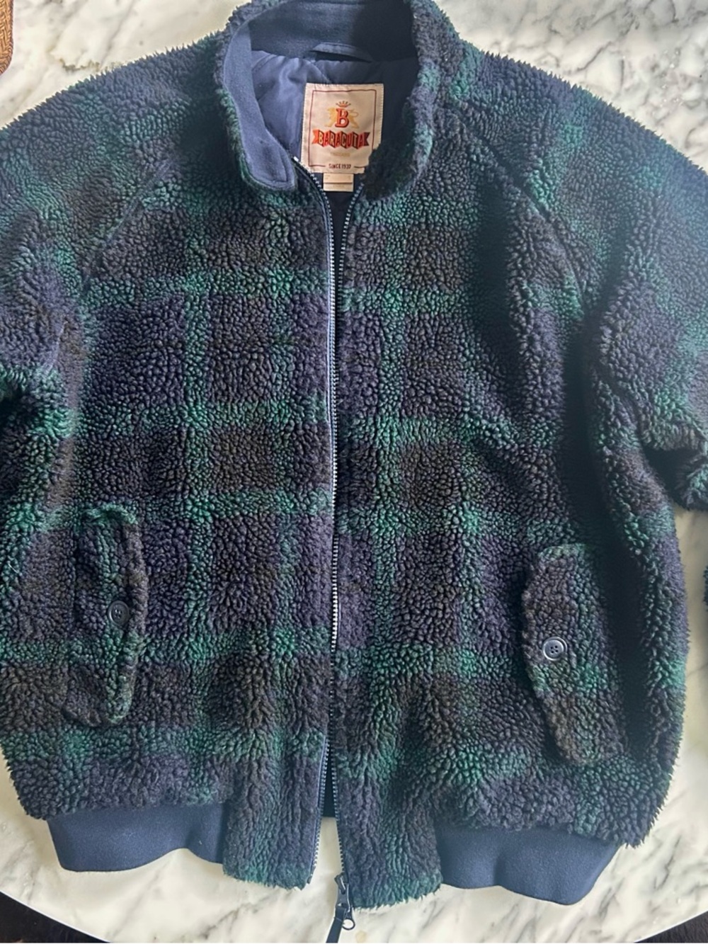 Baracuta G9 Blackwatch Tartan Sherpa Fleece Jacket Size Medium